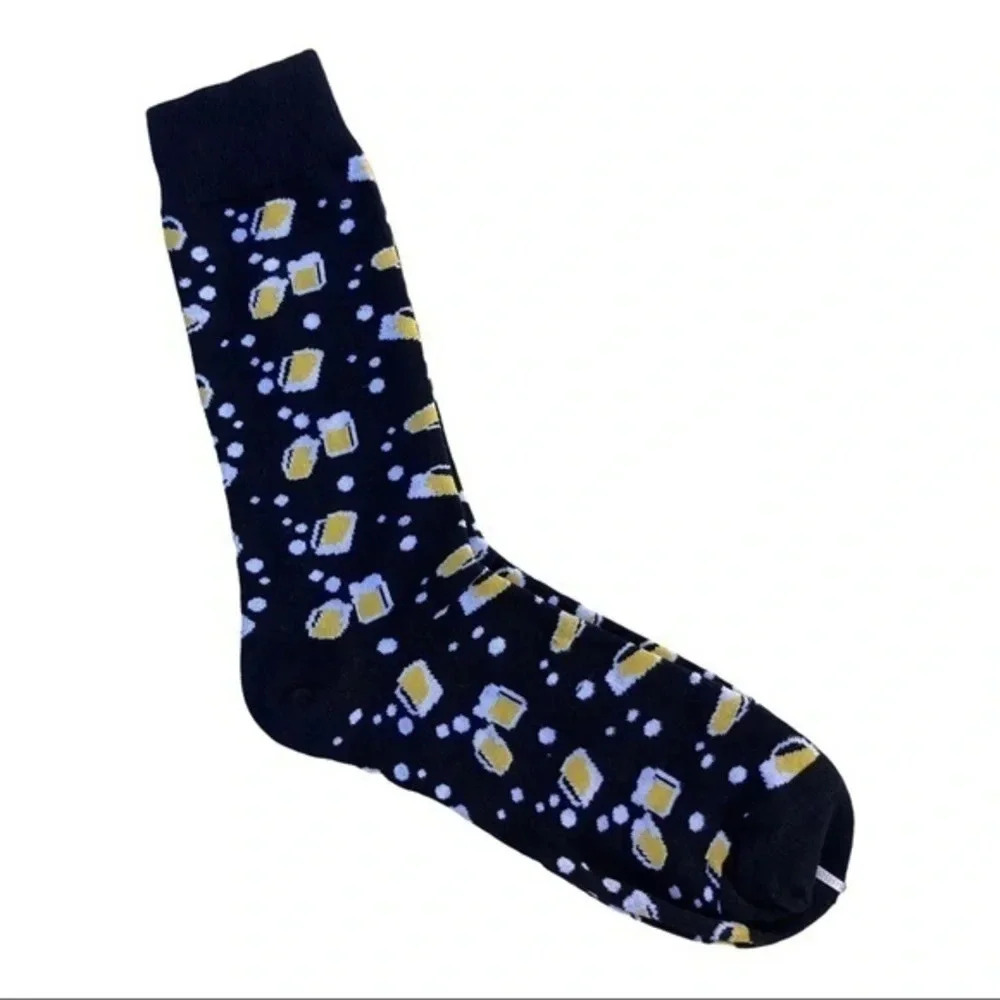 Novelty Beer Socks for Men Beer Mugs on Black Dress‎ Sock NWOT​​